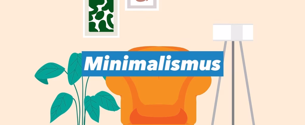Minimalistisches Wohnzimmer mit Sessel, Pflanze und Lampe